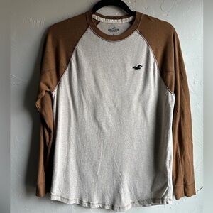 Hollister Y2K Raglan Tee Brown Cream Long Sleeve Soft Grunge Indie California S